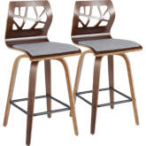 Folia 26" Counter Stool in Light Grey Fabric & Walnut Finish (Set of 2